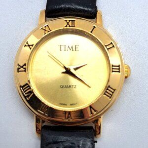 Black strap "Time" watch mens or ladies